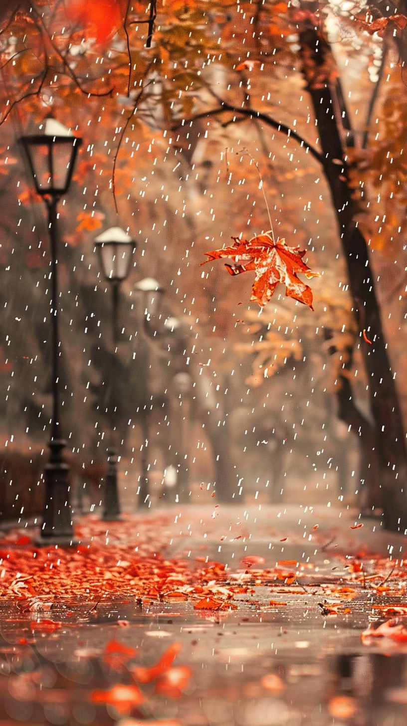 Rain-soaked Serenity: iPhone Wallpaper with Autumn Rain