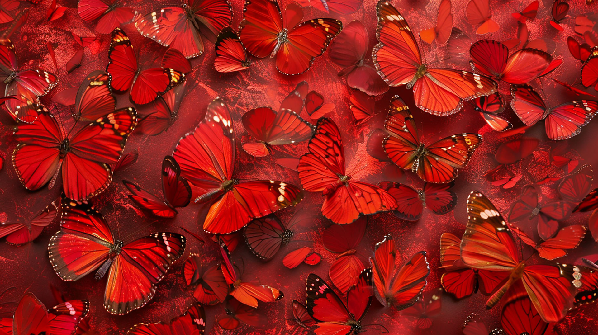 Crimson Beauty: Red Butterflies Desktop Wallpaper