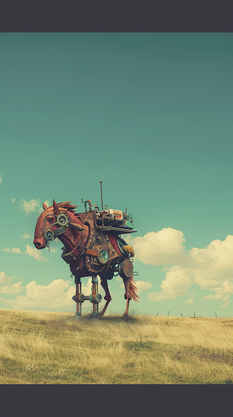 Metallic Steed: 4K Robot Horse Digital Background