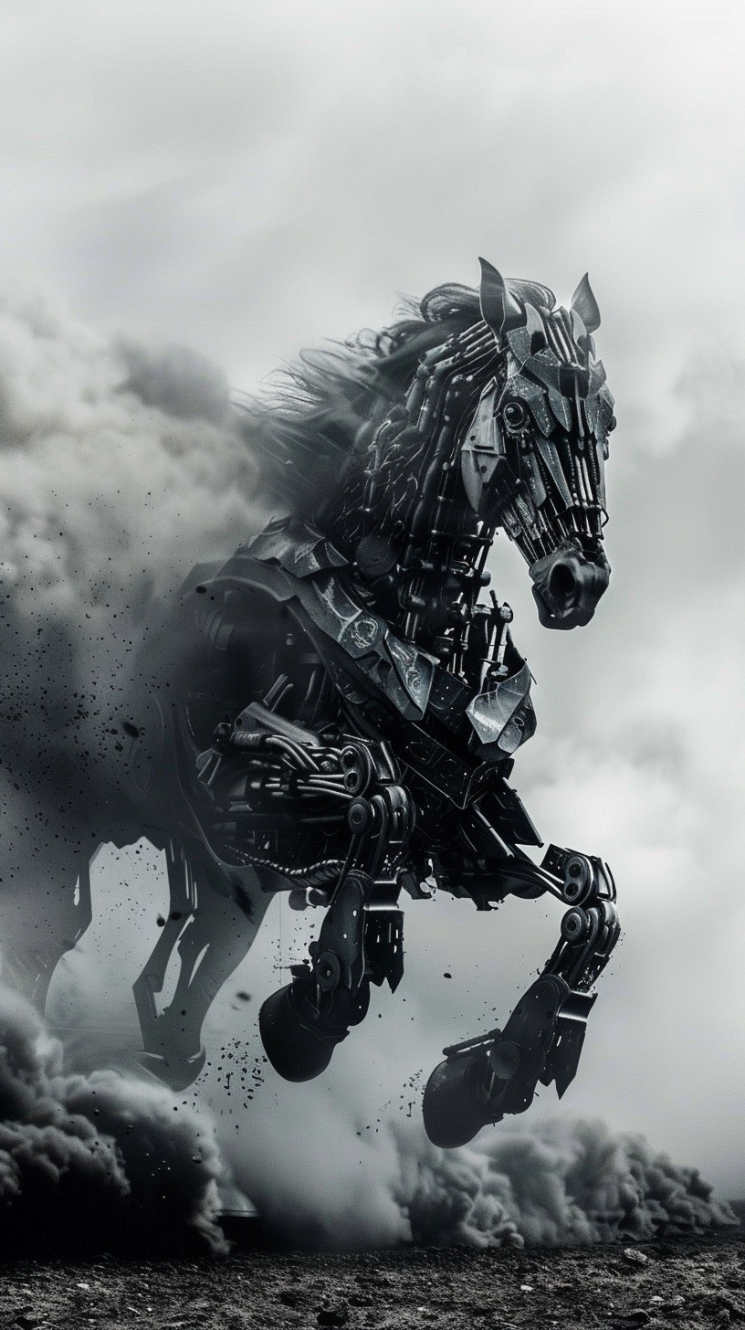 Mechanical Horse with Glowing Eyes: HD Pics