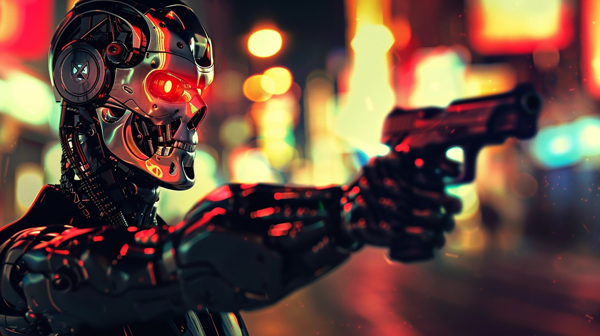 Neon Mafia: Stylish Robot Gangster Wallpapers for Your Desktop