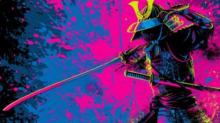 Samurai Pop Art AI Image: HD Desktop Wallpaper