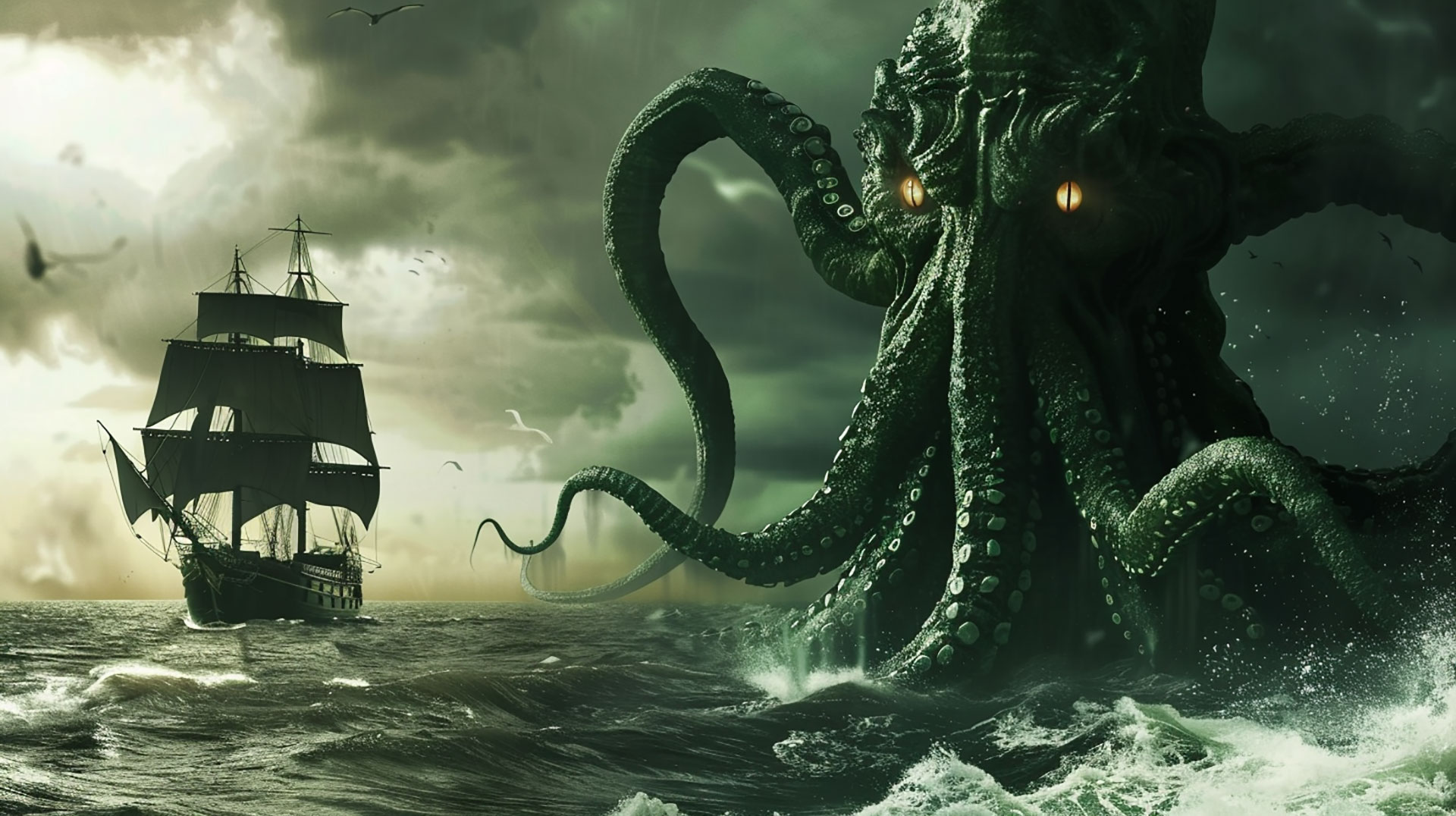 Sea Monster AI Image: 16:9 Desktop Background