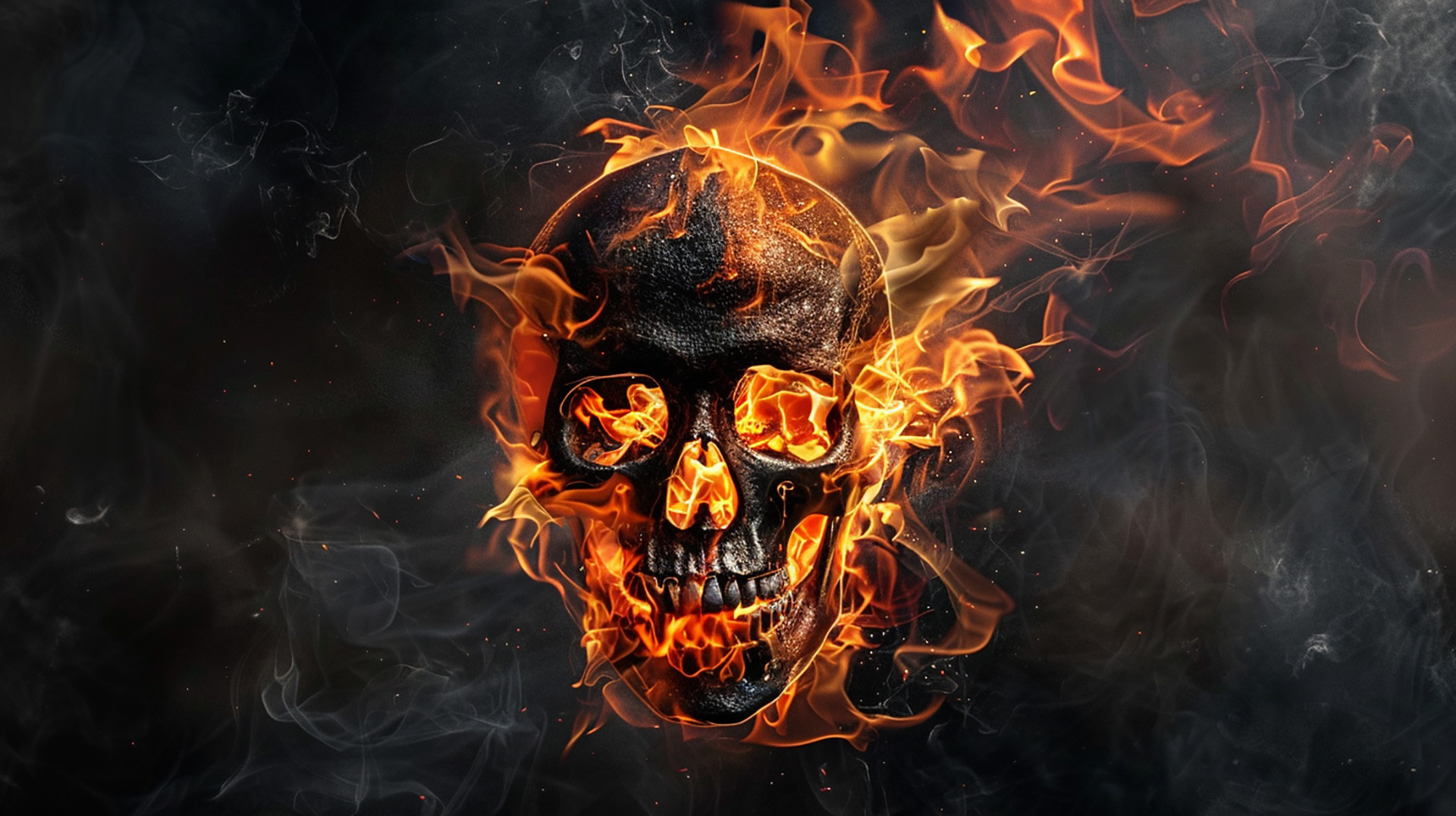 Pyre Portrait: Skull engulfed in Fire