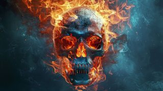 Fiery Demise: Burning Skull Background