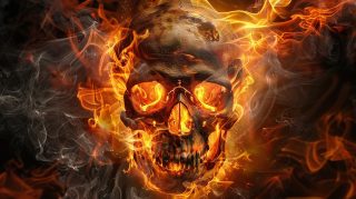 Ember Embrace: Fiery Skull Wallpaper