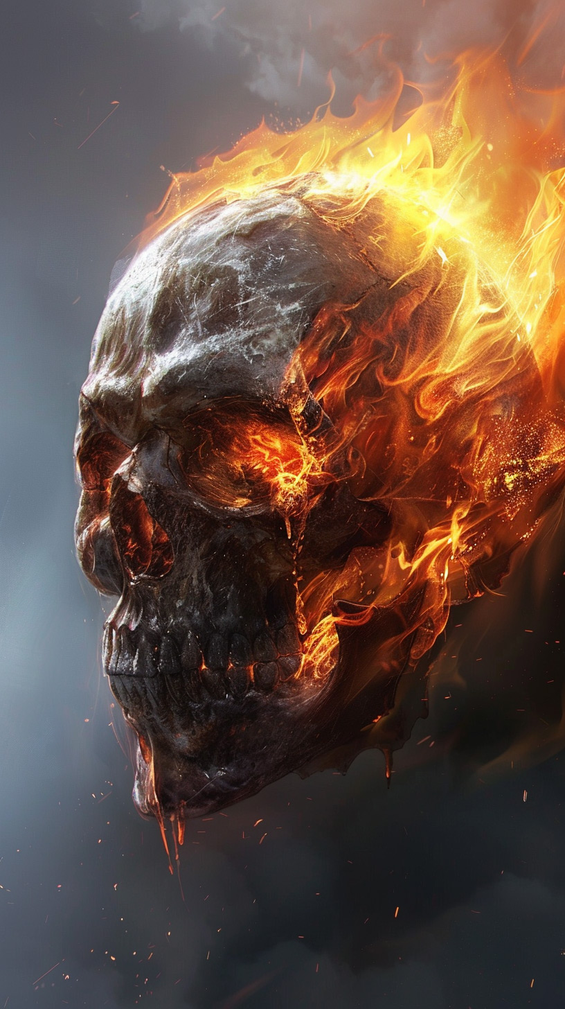 Flaming Skull in Dark Abyss Image