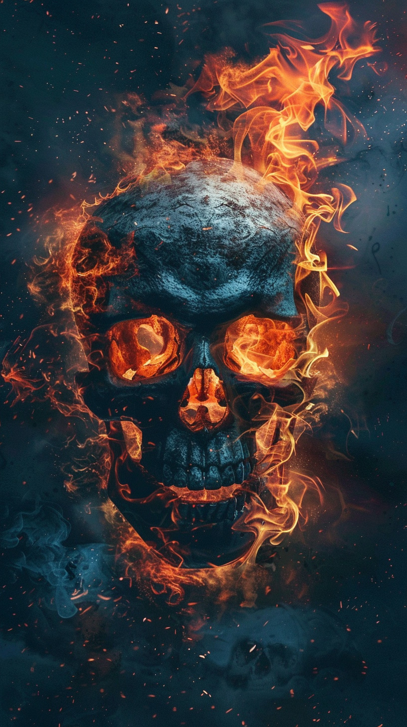 Burning Skull with Intense Flames HD Wallpaper