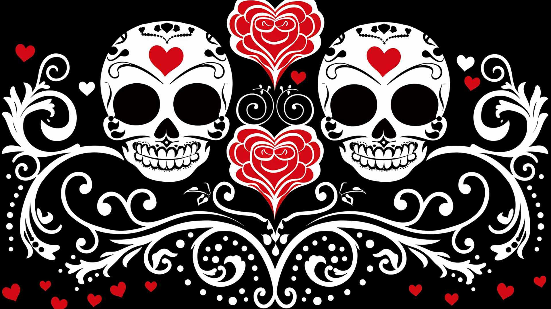 Grinning Skulls in Love Wallpaper