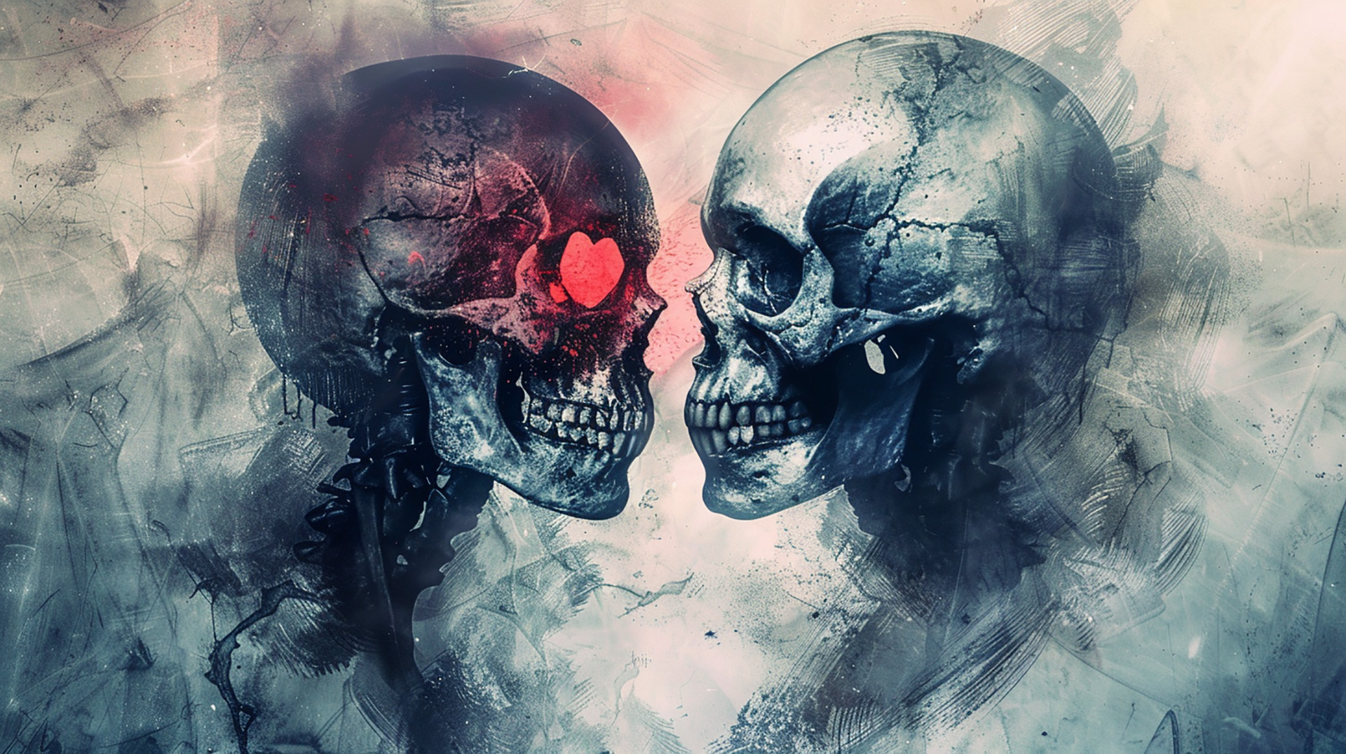 HD Skulls Embracing Wallpaper