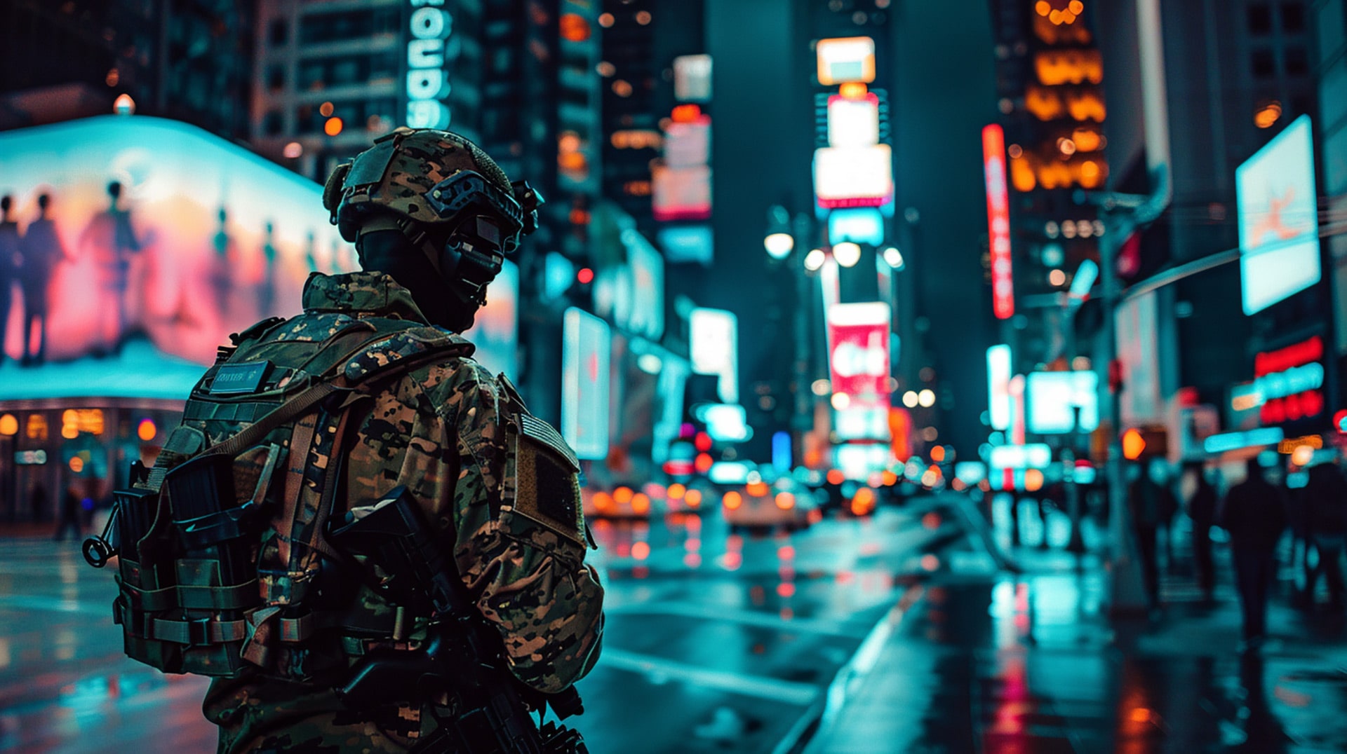 Urban Sentinel: Futuristic Soldier in New York AI Image