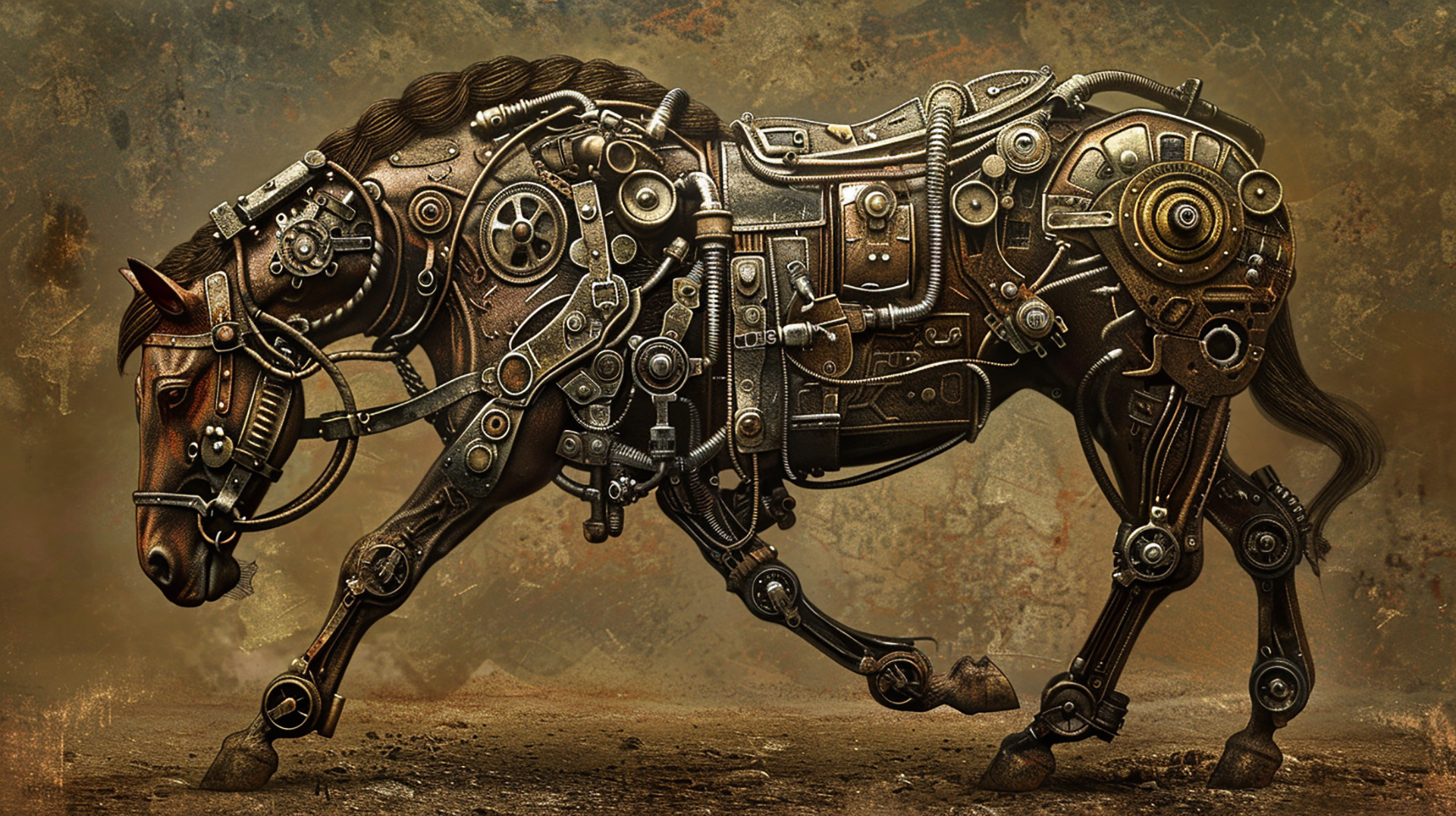 Victorian Mechanical Horse: AI Digital Background
