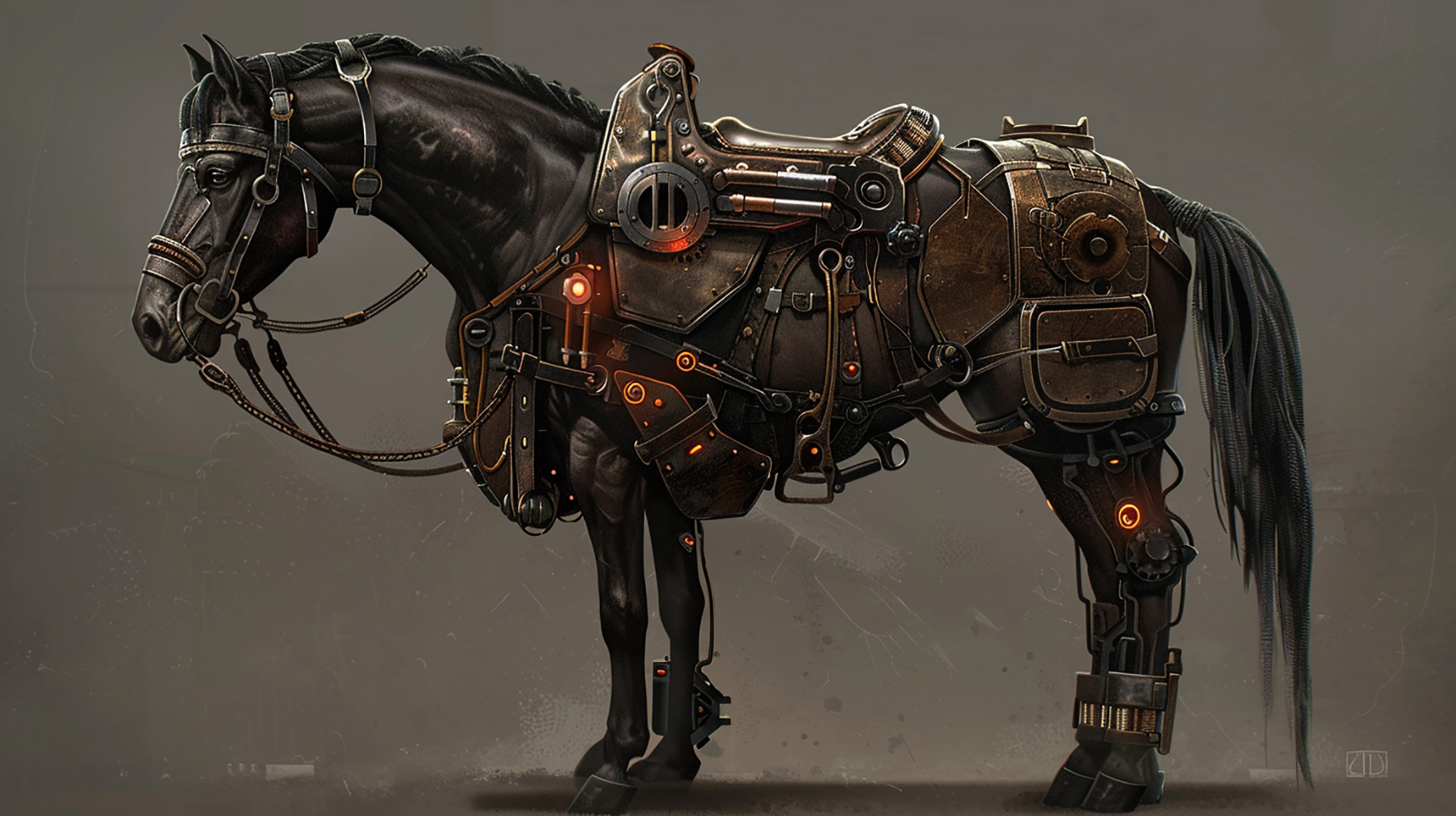 Brass and Gears Horse: AI-Enhanced 8k Wallpaper