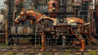 Industrial Era Horse: AI-Enhanced HD Digital Background