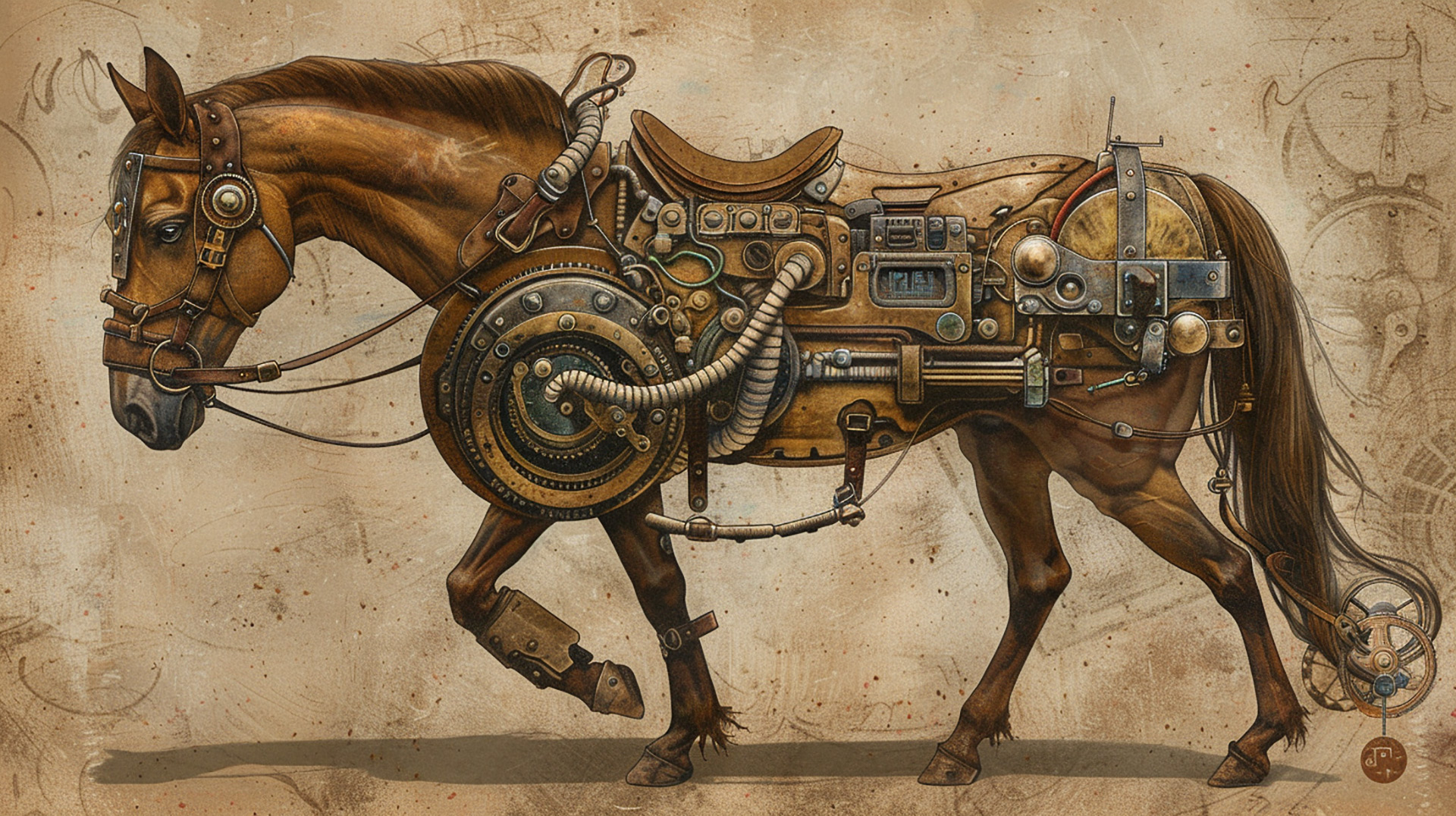 Steam-Powered Equine: AI-Generated 16:9 Wallpaper