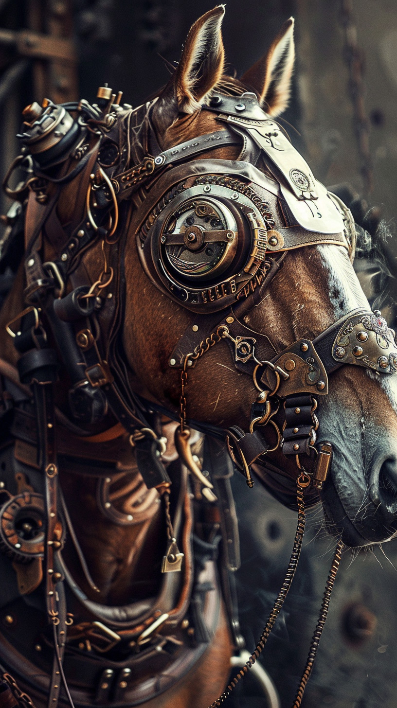 Steampunk Horse with Gears: HD AI Desktop Wallpaper