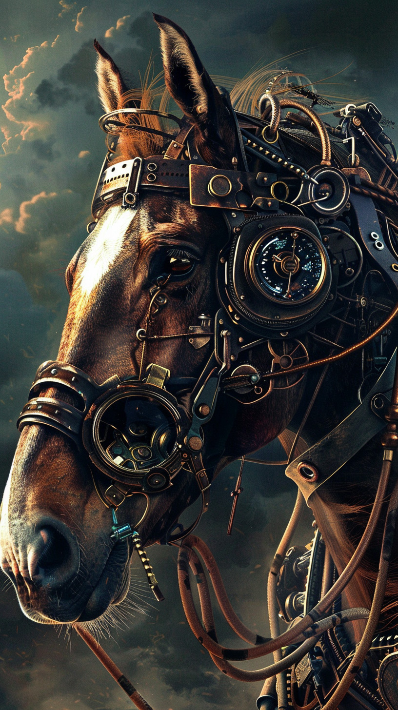 Vintage Mechanical Horse: 4K Steampunk Digital Background