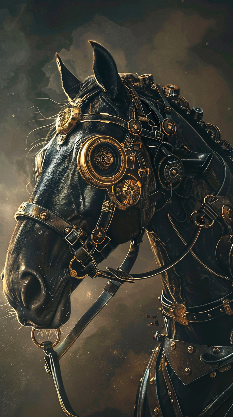 Gears and Pipes Horse: 16:9 Steampunk Desktop Background
