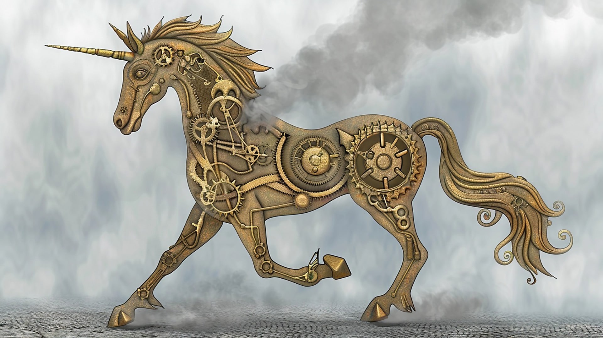 Steam-powered Serenity: HD Steampunk Unicorn Desktop Wallpaper