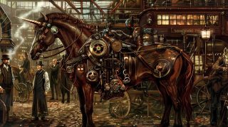 Mechanical Majesty: Ultra HD Steampunk Unicorn Background