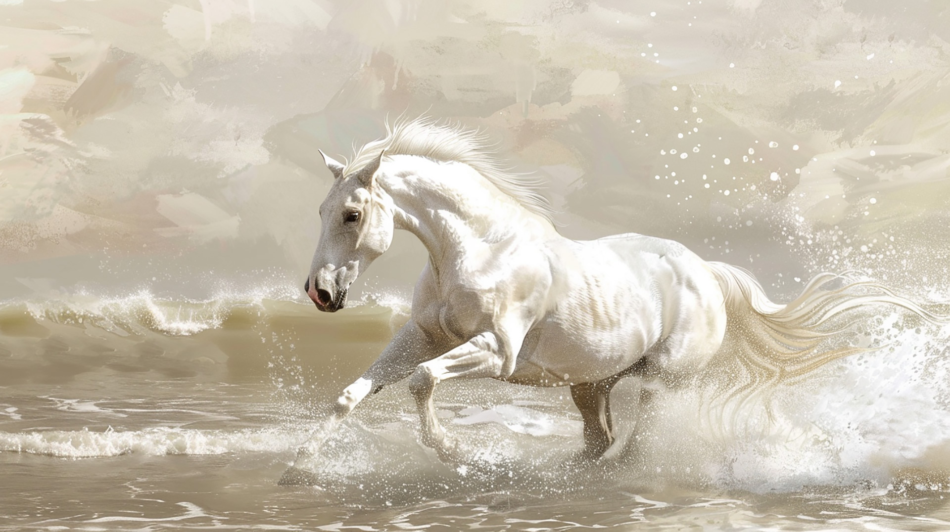 Watercolor Horses in Motion: AI-Generated HD Wallpaper