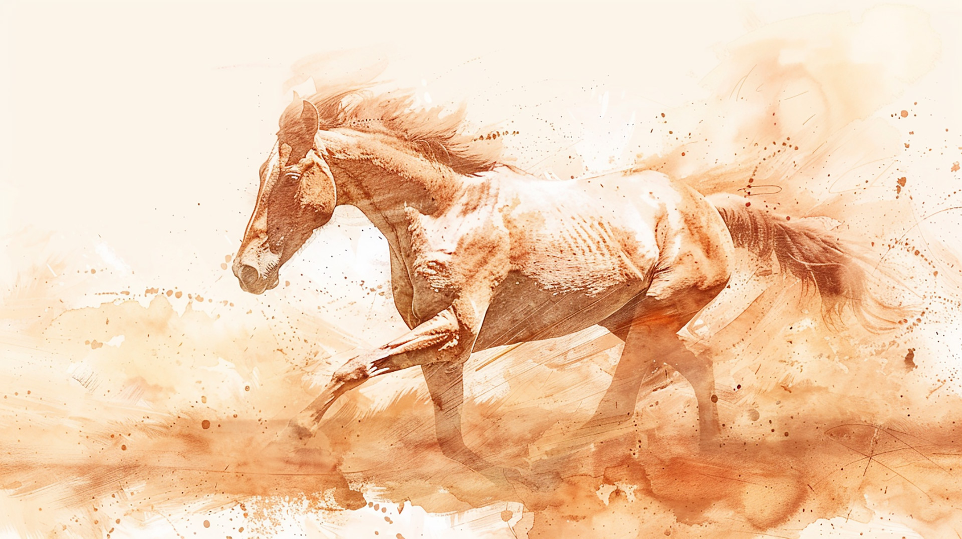 Watercolor Running Horses: AI-Designed 1920x1080 Desktop Background