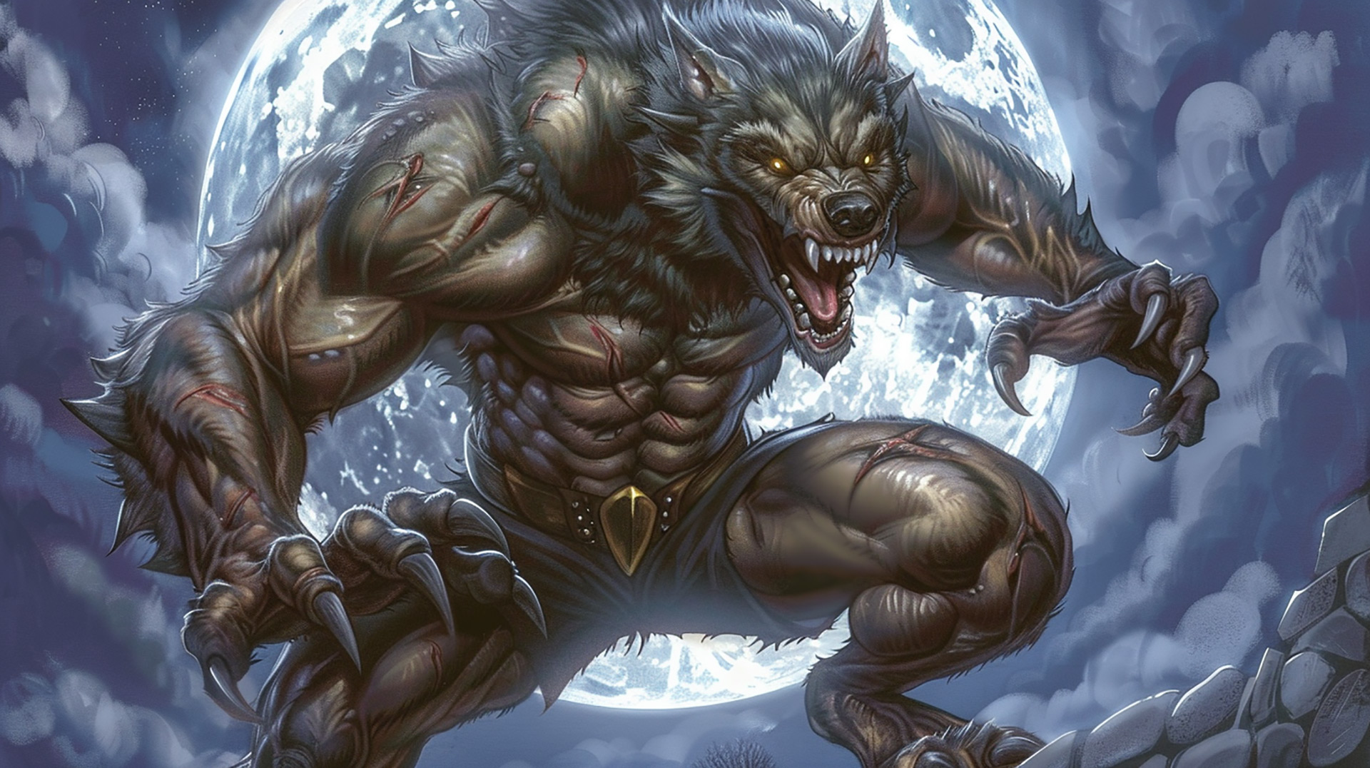 Lunar Curse: Werewolf with Moon Background