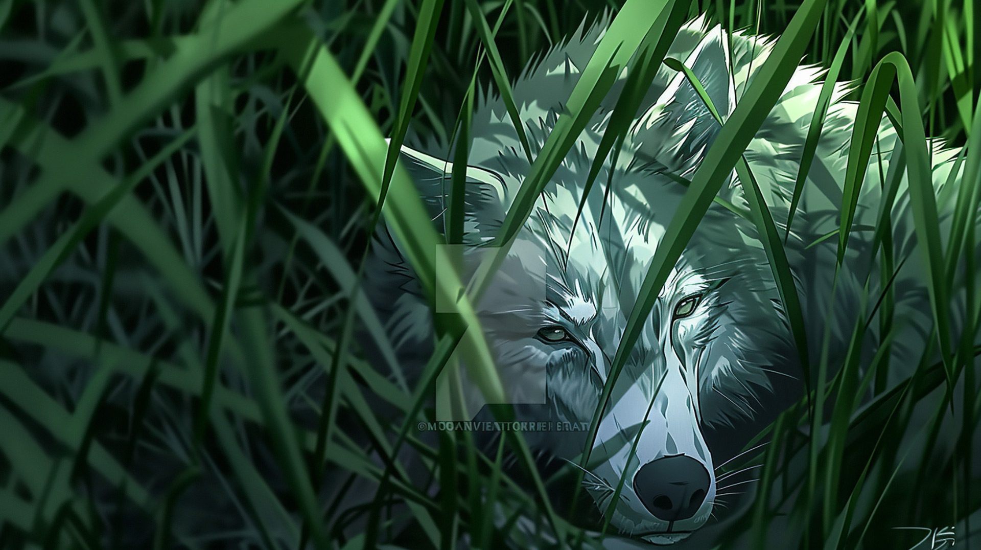 Moonlit Guardian: Wolf with Moon Wallpaper for Desktop