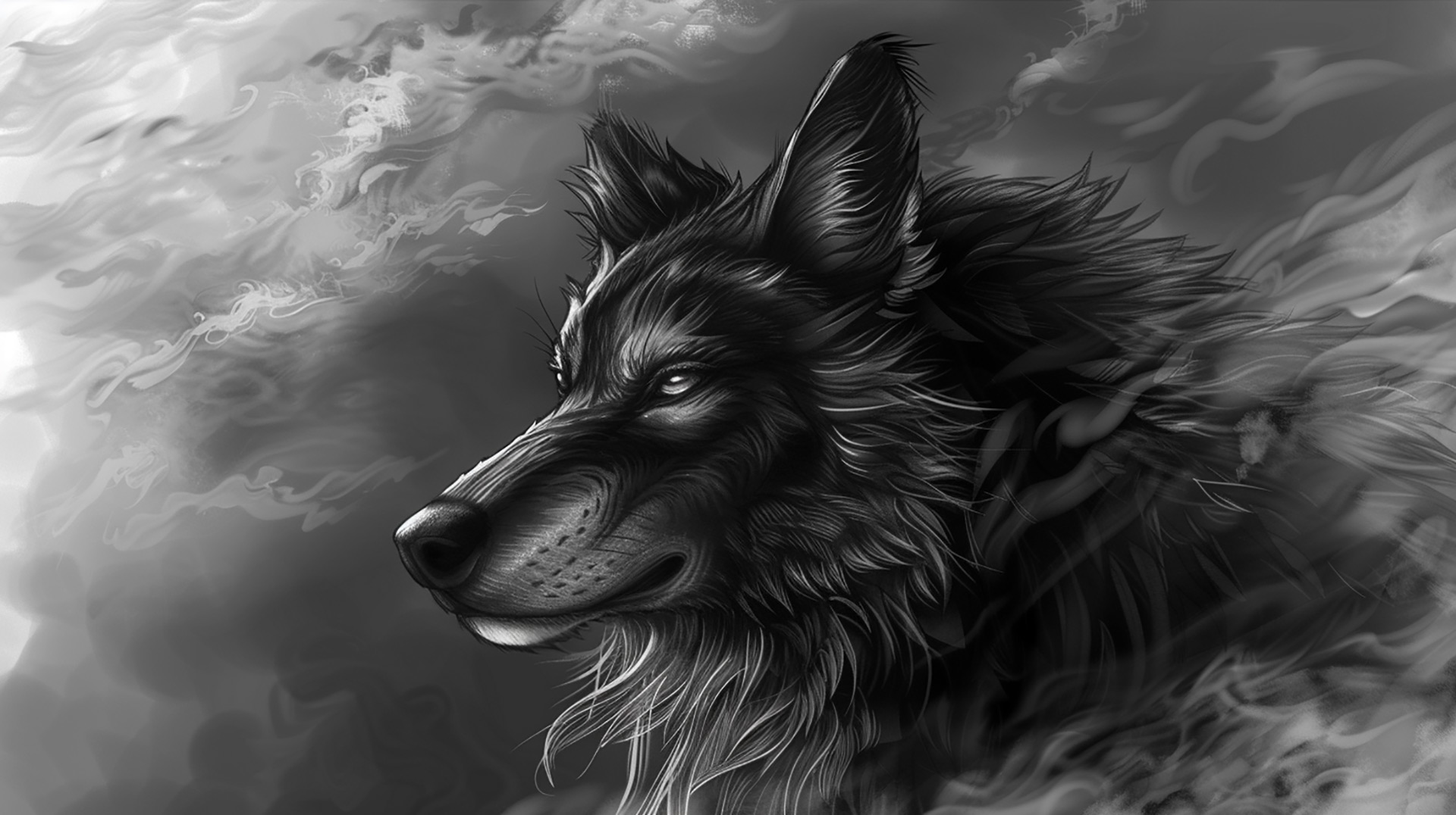 Moonlit Aura: Wolf with Moon PC Background
