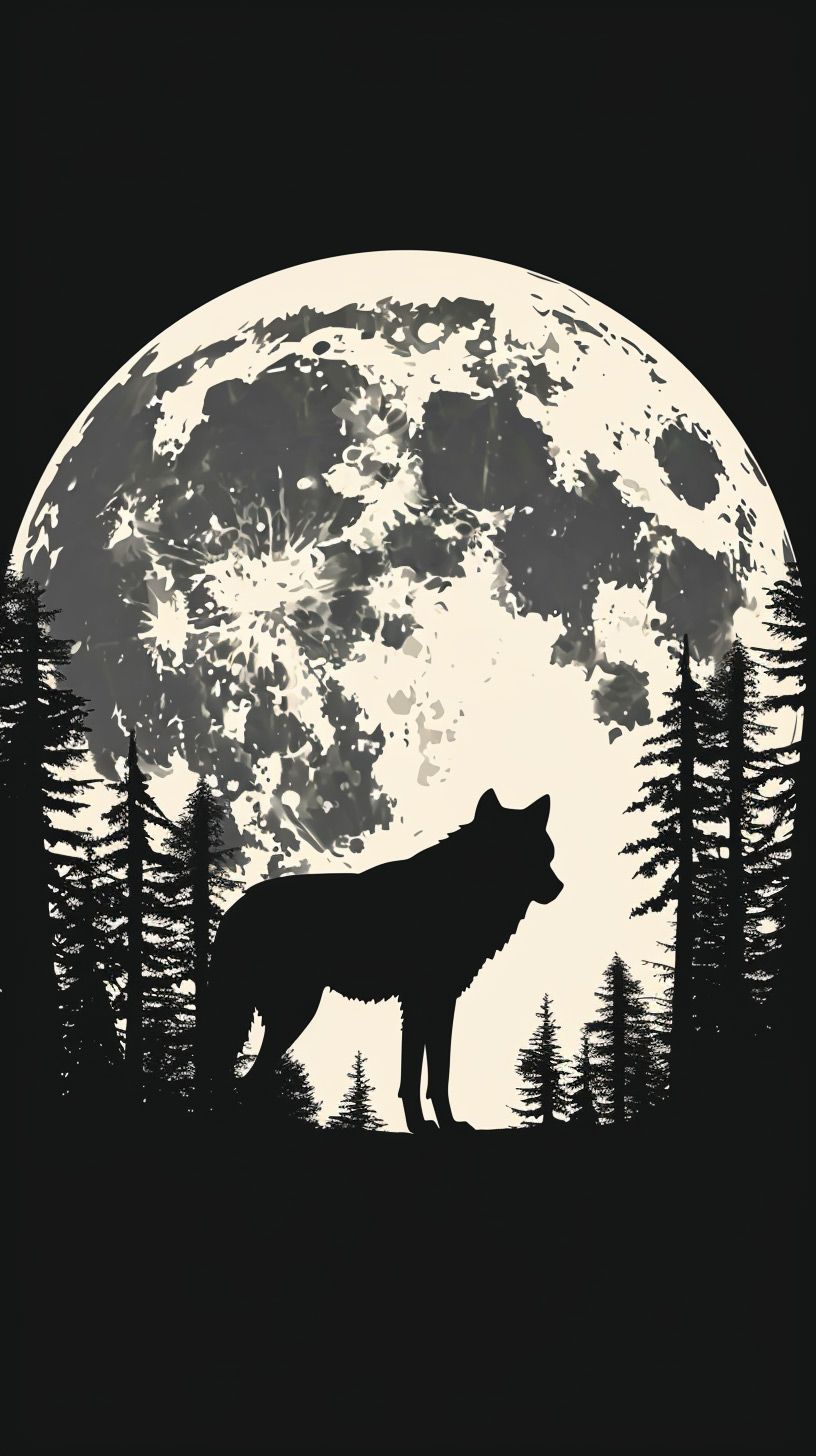 Shadowy Wolf and Full Moon Mobile Wallpaper