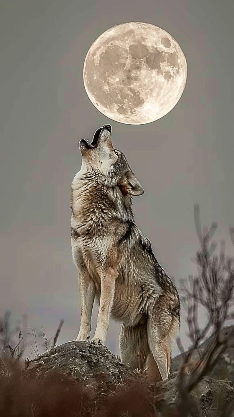 Ethereal Wolf and Moon Digital Art