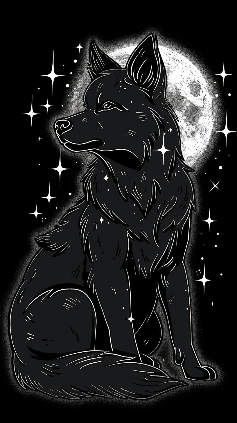 Mystical Wolf with Moon Digital Background