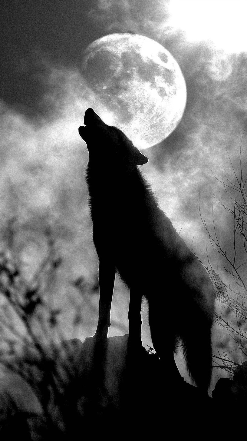 Wolf and Moon in Winter Night Image
