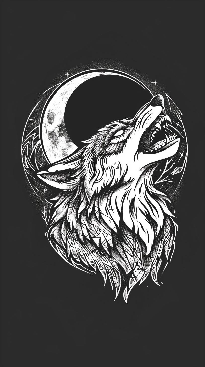 Wolf with Moonlit River Mobile Wallpaper