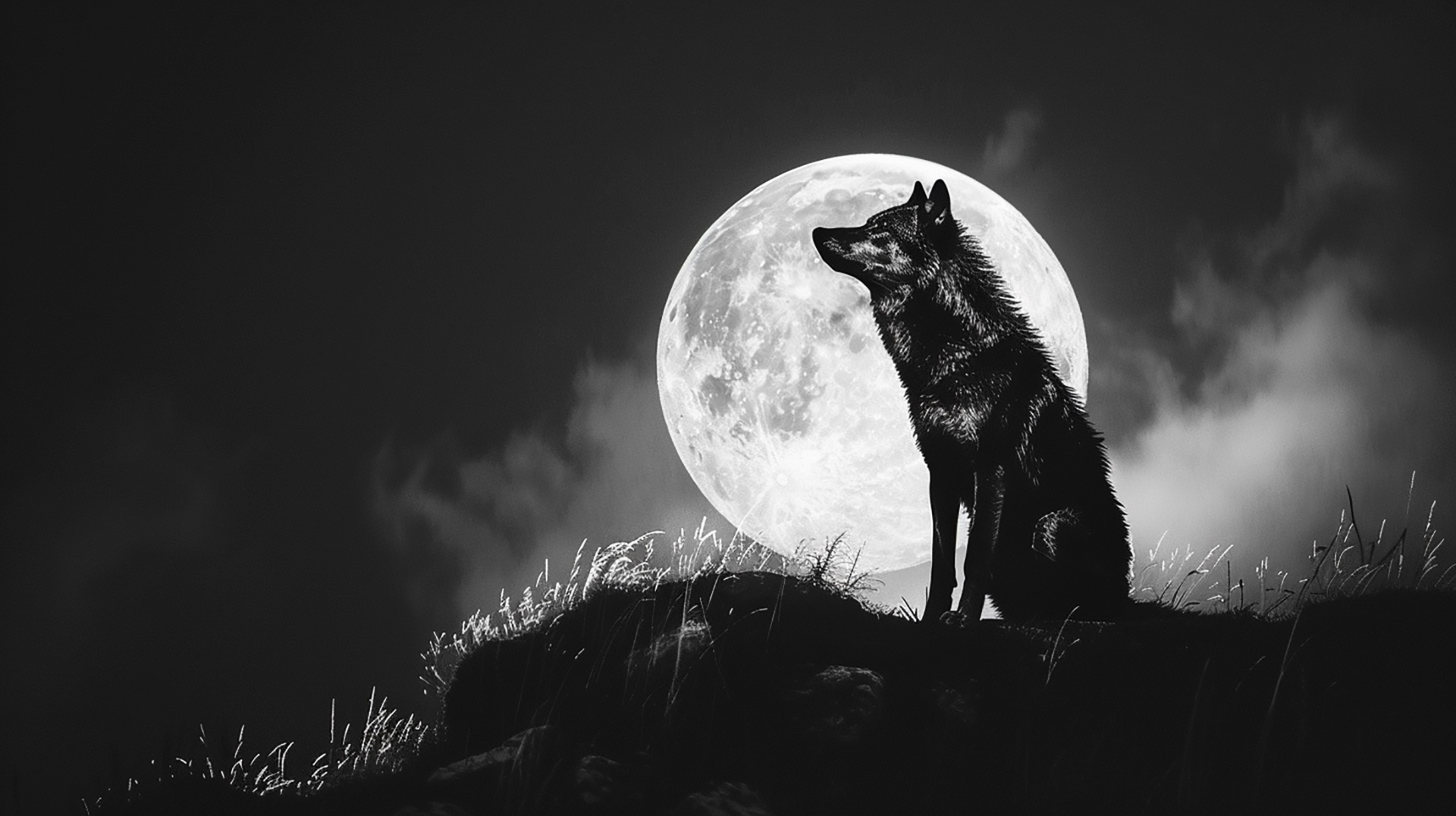 Celestial Guardian: Wolf Under Moonlight HD Image