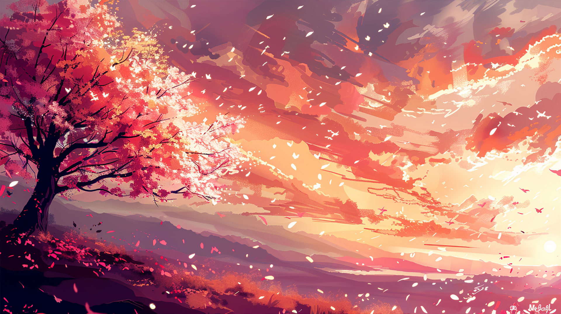 Free 16:9 Cherry Blossom AI Desktop Background