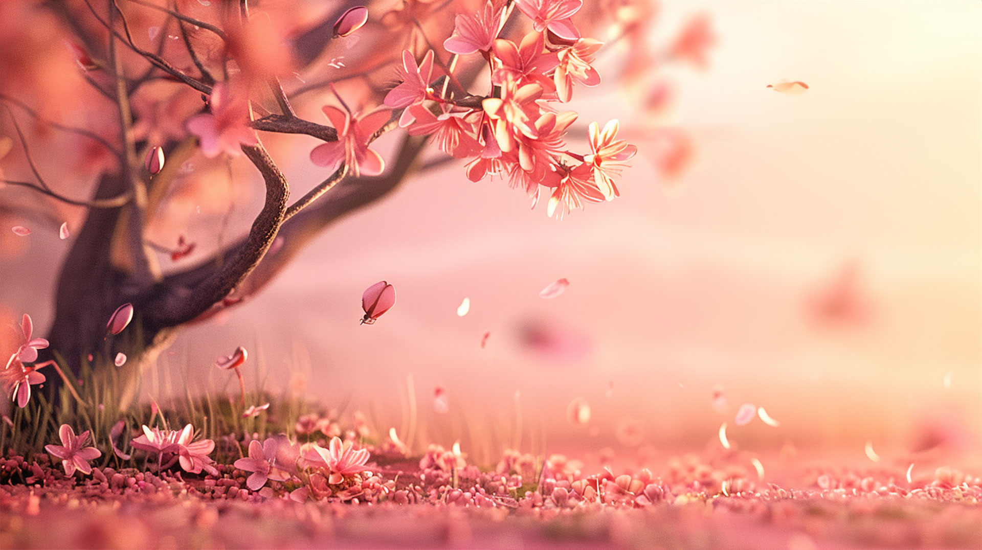 Free HD Aesthetic Cherry Blossom AI Desktop Wallpaper