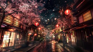 High-Resolution Japanese Nighttime Cherry Blossom Wallpapers