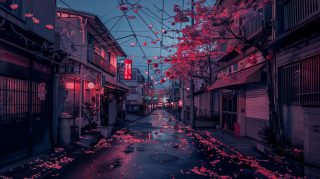 HD Aesthetic Nighttime Cherry Blossom Wallpapers in Japan