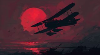 16:9 Airplane Sunset Digital Wallpaper for PC