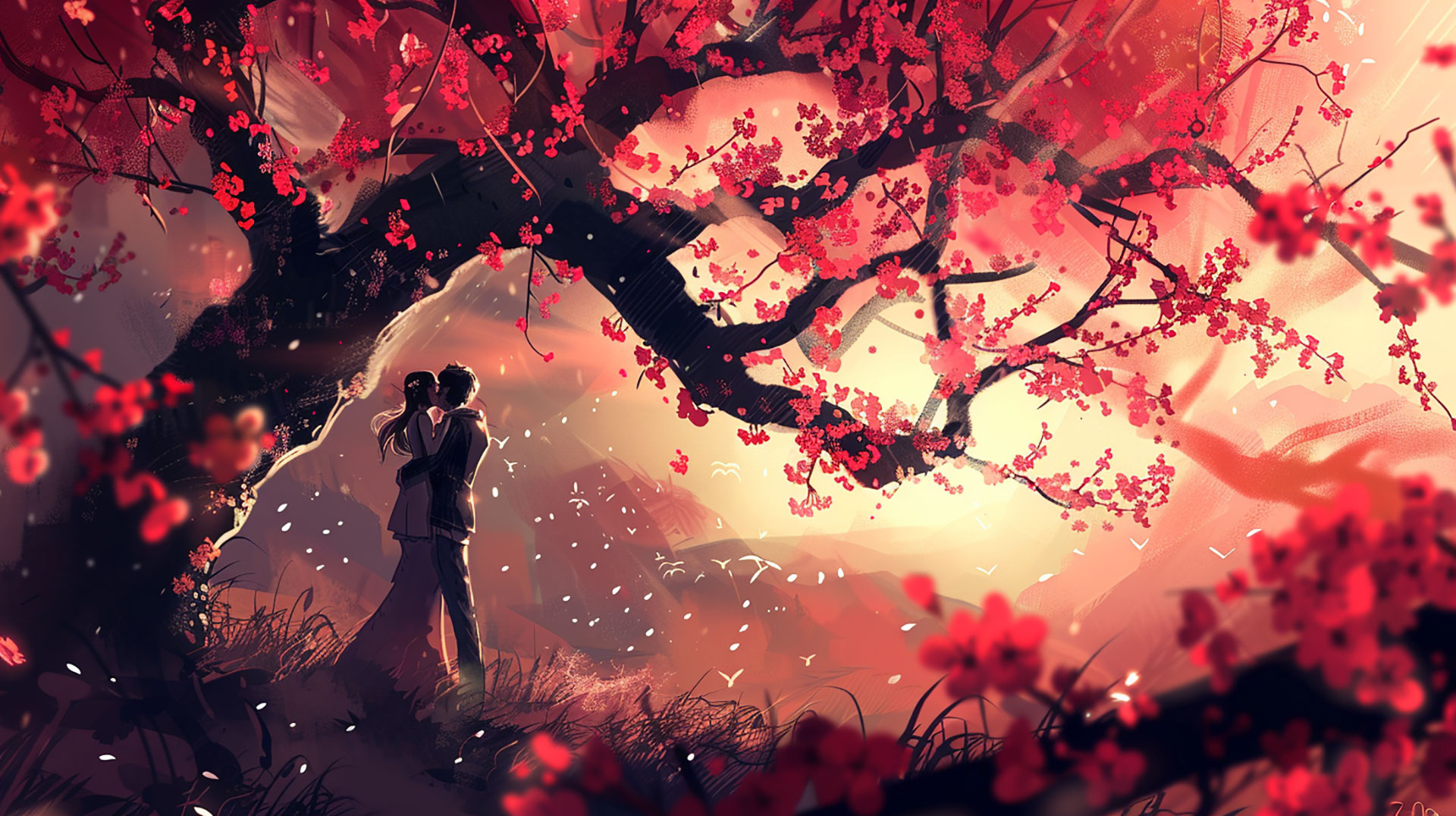 Anime Couple AI HD Wallpaper: Romantic Scenes