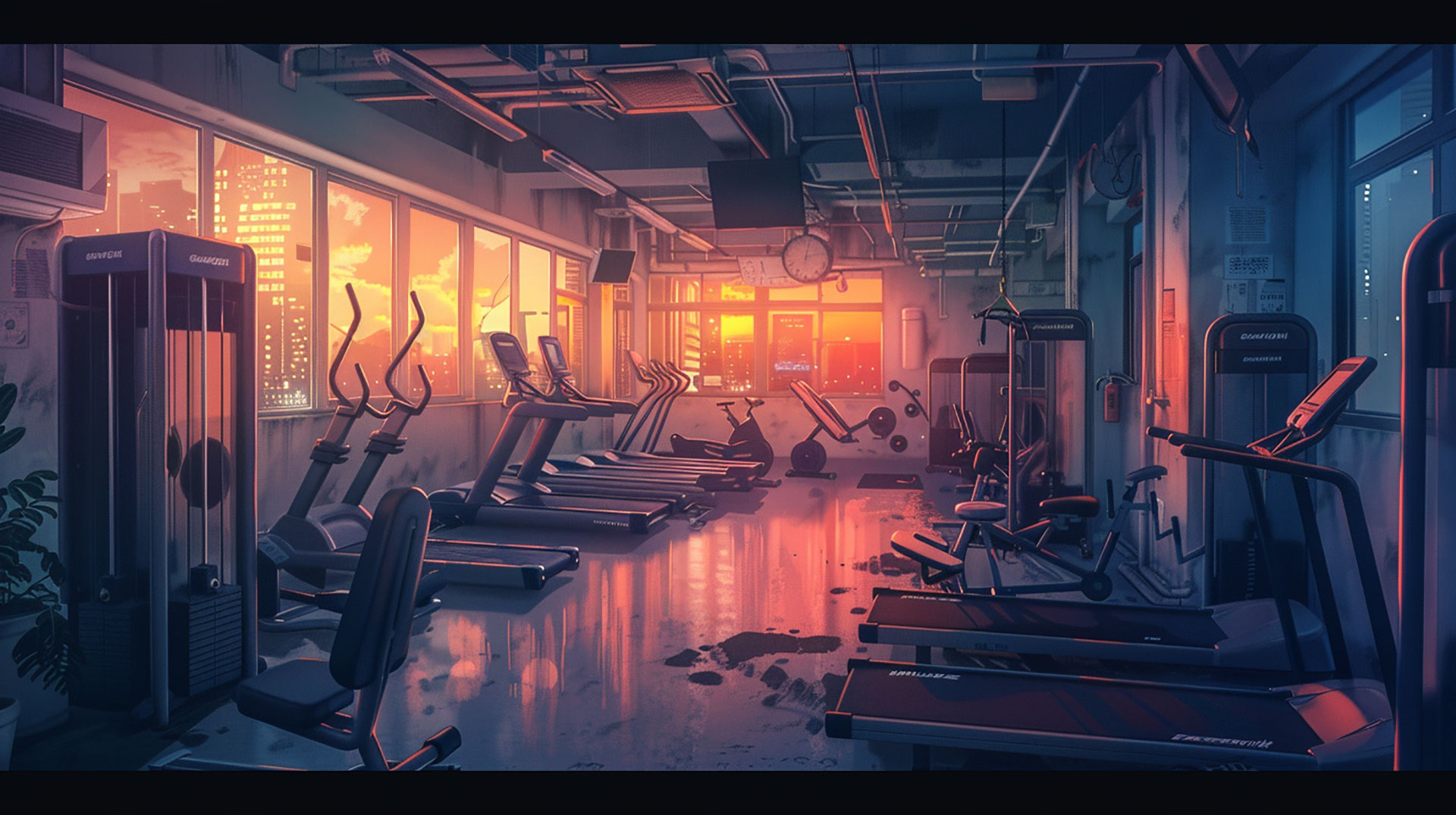 Stylish Anime Workout Atmosphere: Gym AI Desktop Motivation