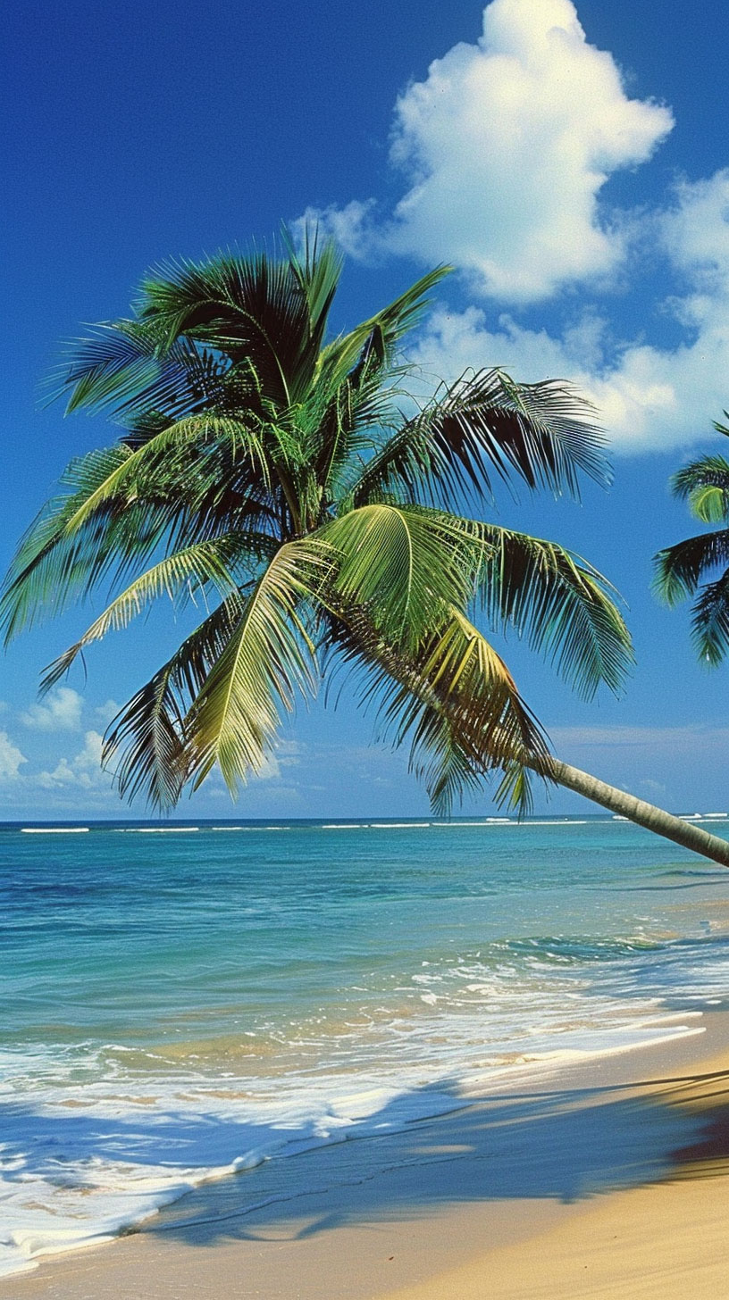 Seaside Palm Tree Haven AI Wallpaper