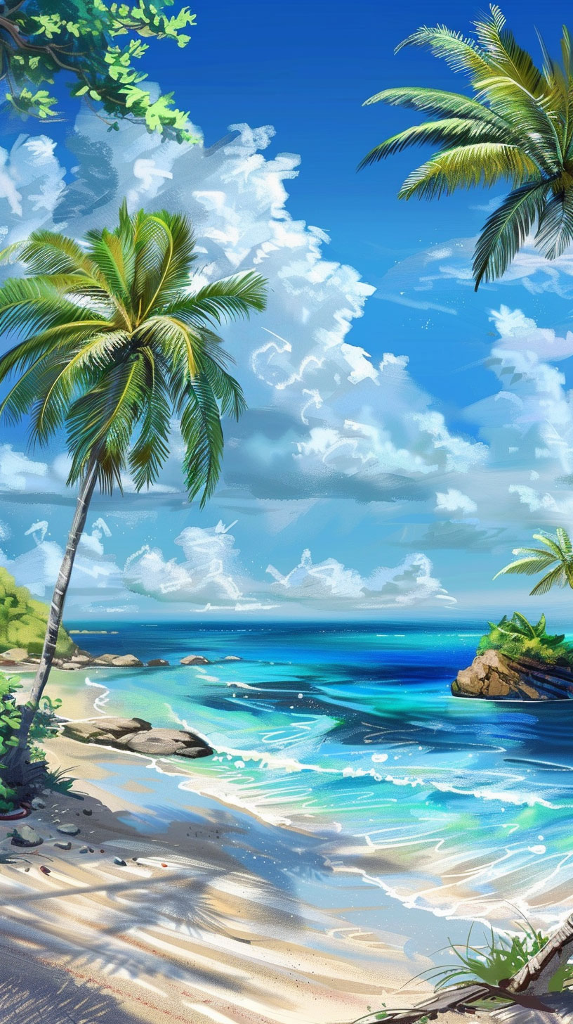 Coastal Palm Tree Retreat AI Wallpaper