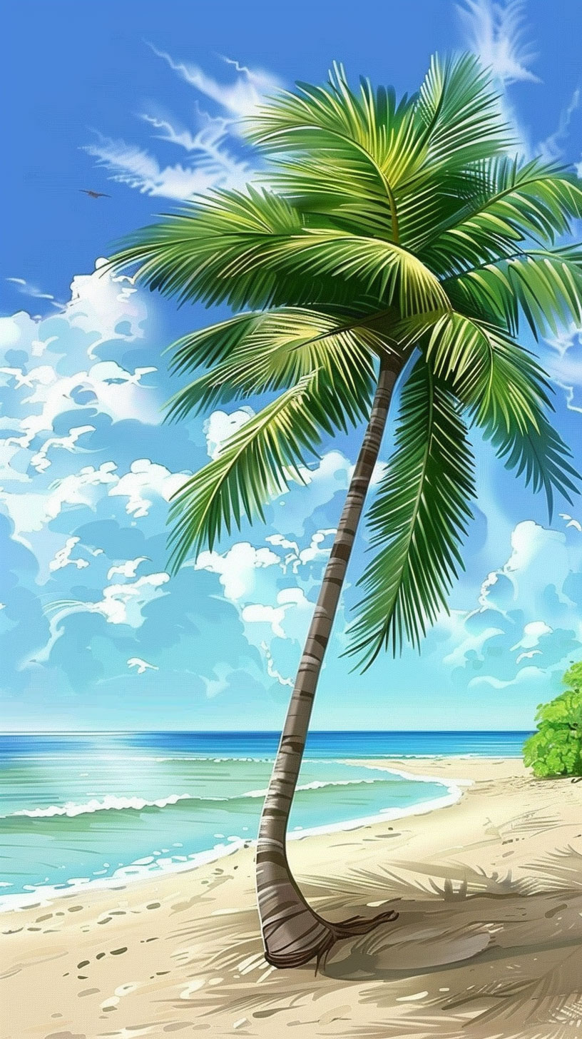 Coastal Resort Palm Tree AI Wallpaper