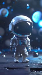 Cartoon Astronaut Floating in Zero Gravity iPhone Wallpaper