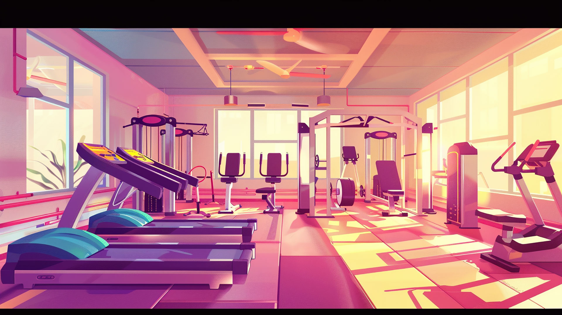 Playful Fitness Vibes: Cartoon Gym AI Image