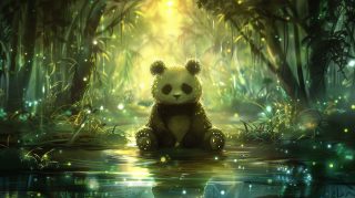 Animated Cartoon Panda Digital Wallpaper