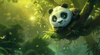 Fun Cartoon Panda Digital Wallpaper