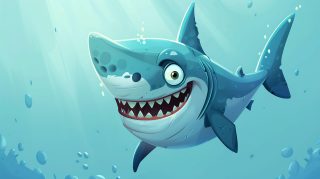 Animated Ocean Life: Cartoon Shark Digital Wallpaper